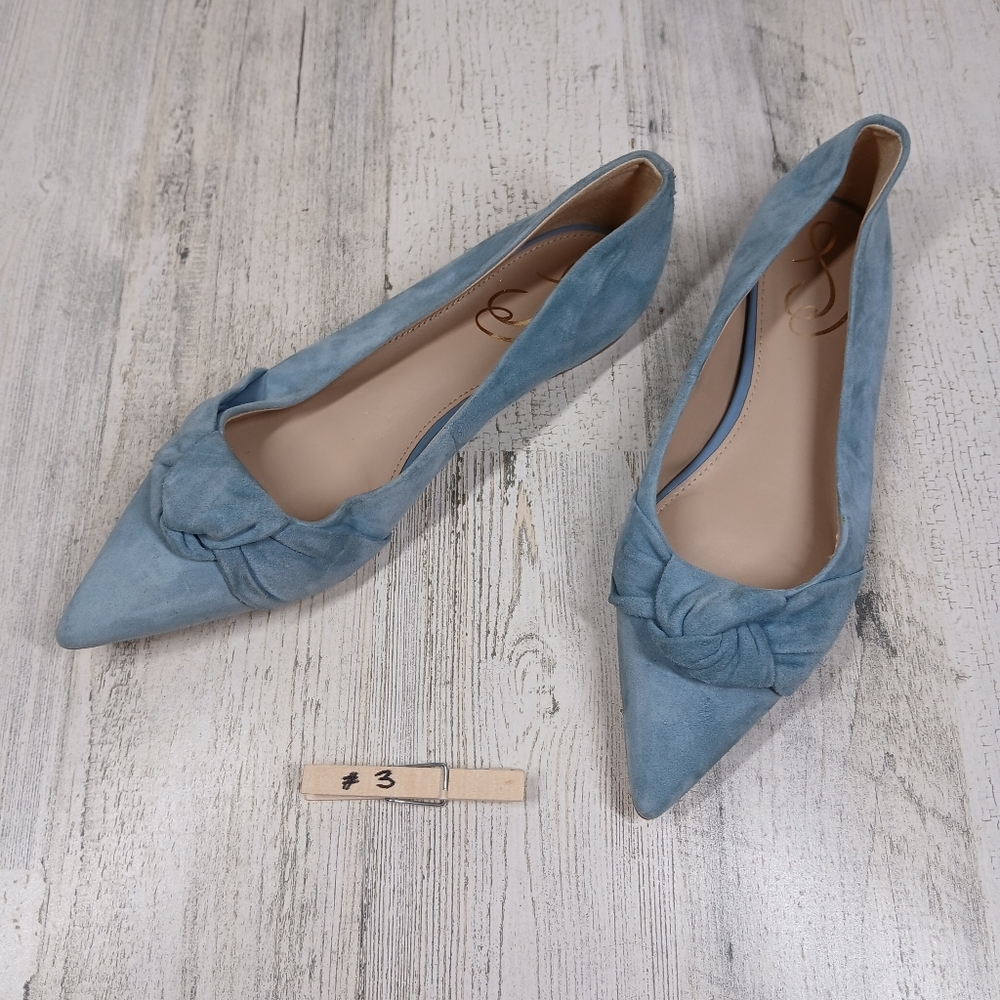 Sam Edelman Wheaton Pointed Toe Suede Bow Flats Pointed Toe Aspen Sky - Picture 7 of 8